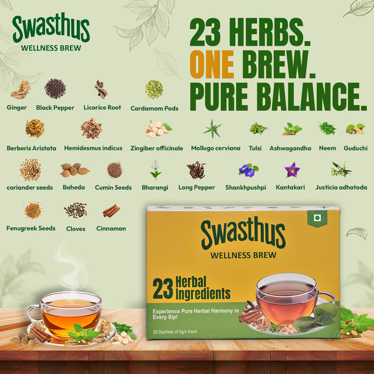 The 23 Ayurvedic herbs that go into every Swasthus Wellness Brew sachet